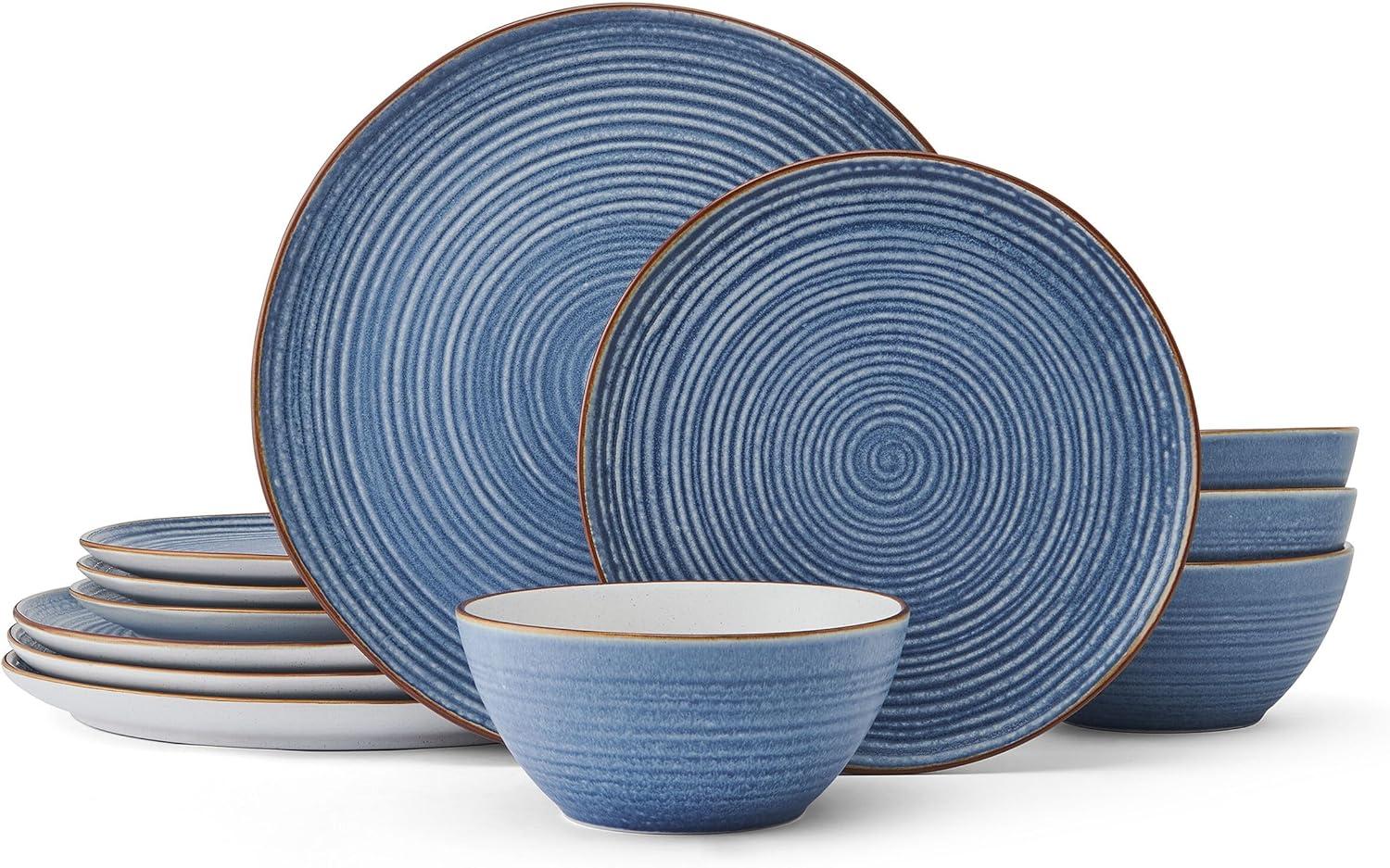 Rowan Blue Ceramic 12-Piece Dinnerware Set, Service for 4