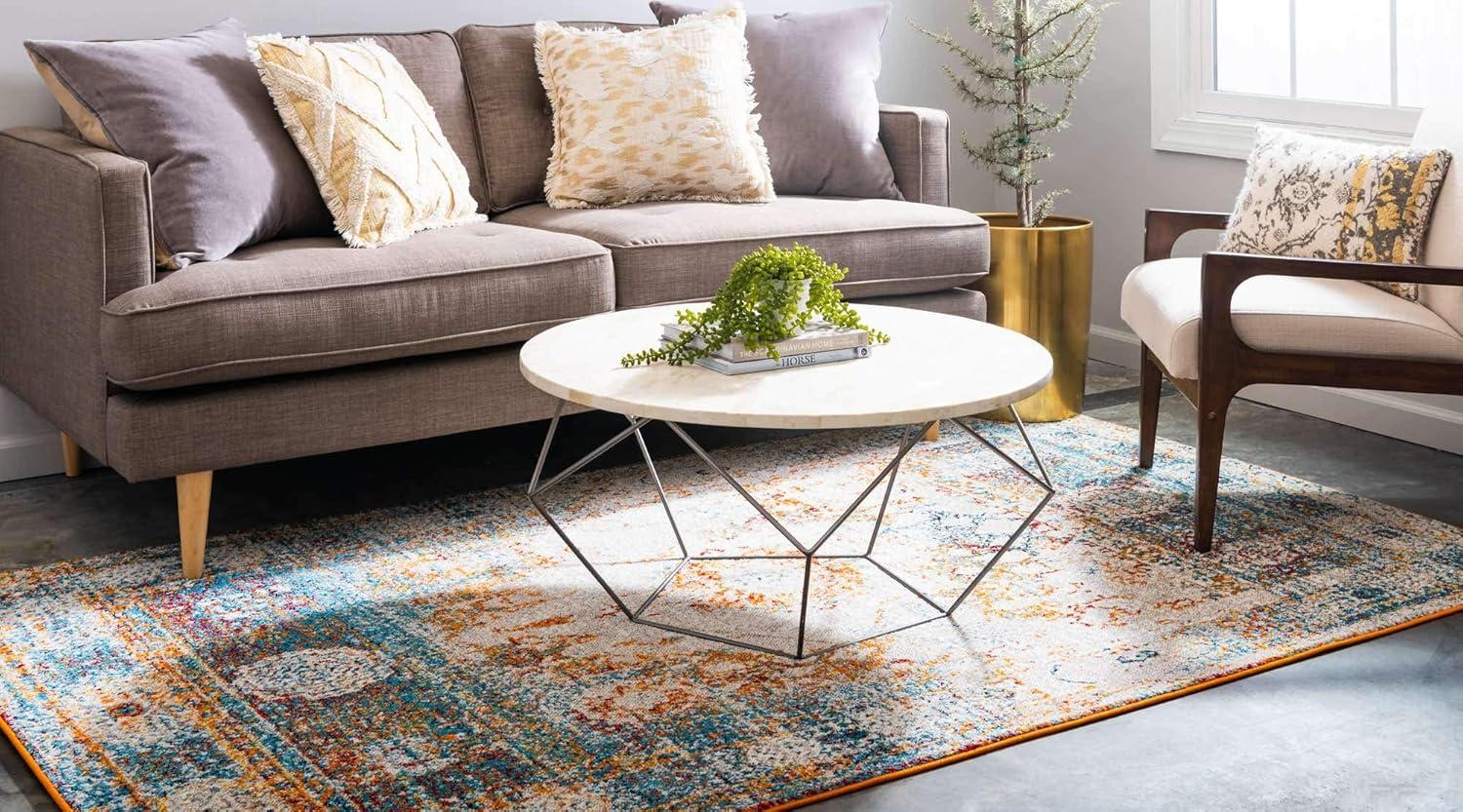 Unique Loom Rosso Collection Area Rug - Bellini (5' 1" x 8' Rectangle Beige/Blue)