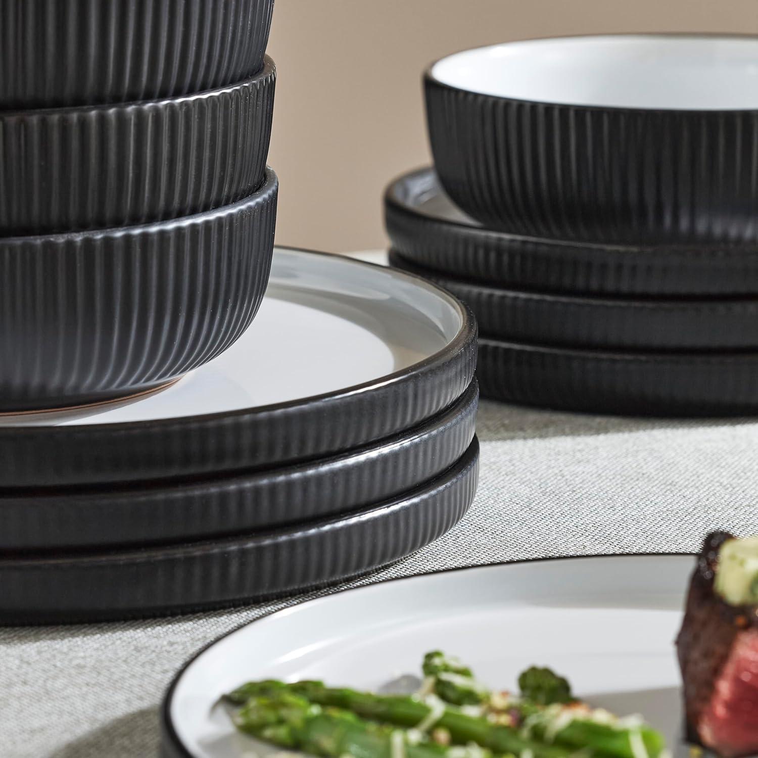 Christian Siriano Laro 12-Piece Dinnerware Set Stoneware, Service for 4, Black
