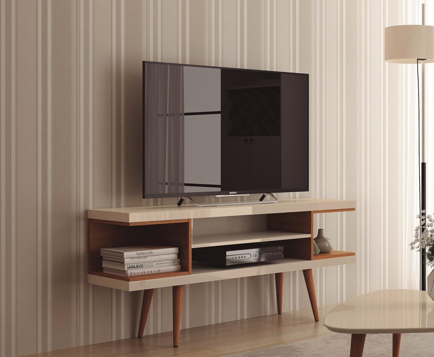 Manhattan Comfort Utopia Splayed Wooden Legs and 4 Shelves TV Stand for TVs up to 50" Maple Cream/Off-White - Manhattan Comfort