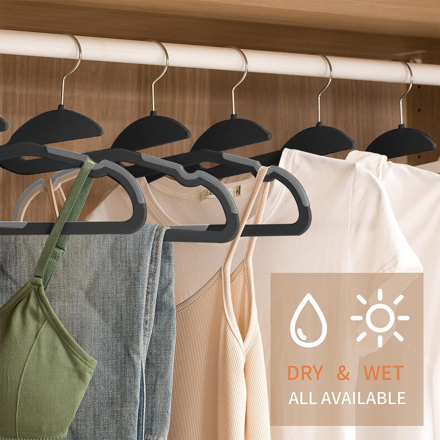 50PK Coat Hangers Non Slip - Space Saving Plastic Clothes Hangers, Slim Pant Hangers, U-Slide, Heavy Duty, 360°Swivel Hook, White