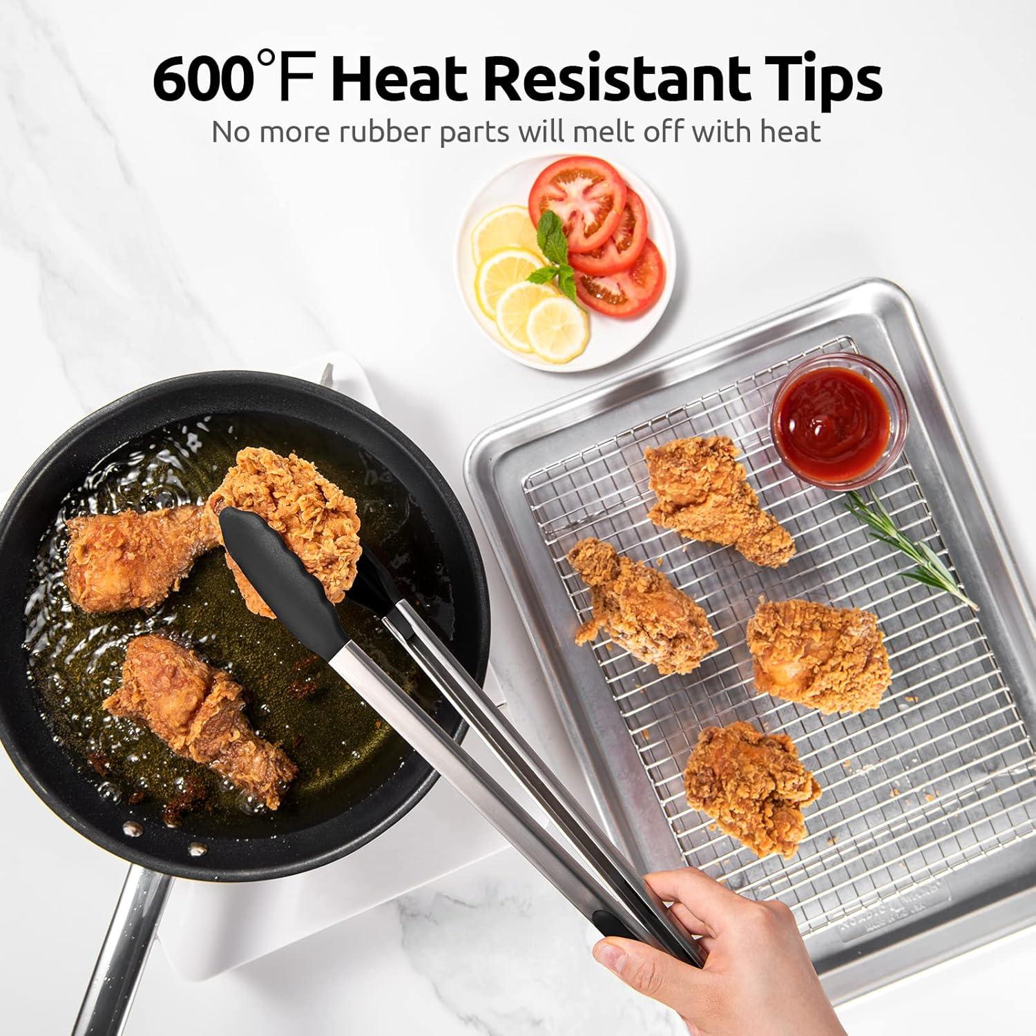 Black 16" Silicone and Stainless Steel Heat Resistant Kitchen Tongs