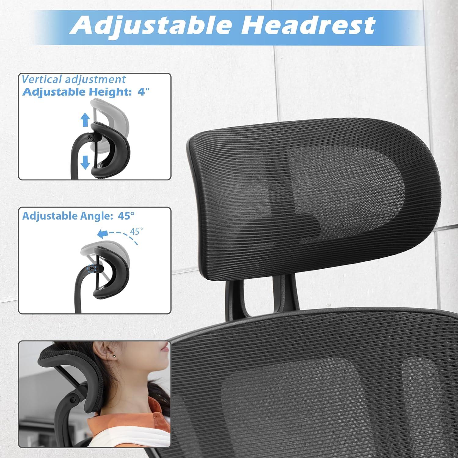 PrimeZone Ergonomic Office Desk Chair - Comfy Mesh Computer Chair with Flip-up Arms & Lumbar Support & Headrest & Tilt Function, Big and Tall High Back Chair for Home Office, 300 lbs Capacity, Black