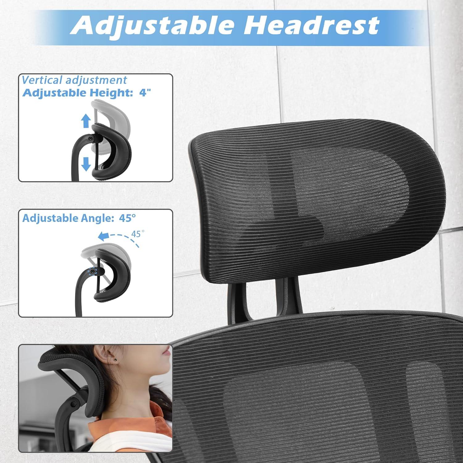 PrimeZone Ergonomic Office Desk Chair - Comfy Mesh Computer Chair with Flip-up Arms & Lumbar Support & Headrest & Tilt Function, Big and Tall High Back Chair for Home Office, 300 lbs Capacity, Black