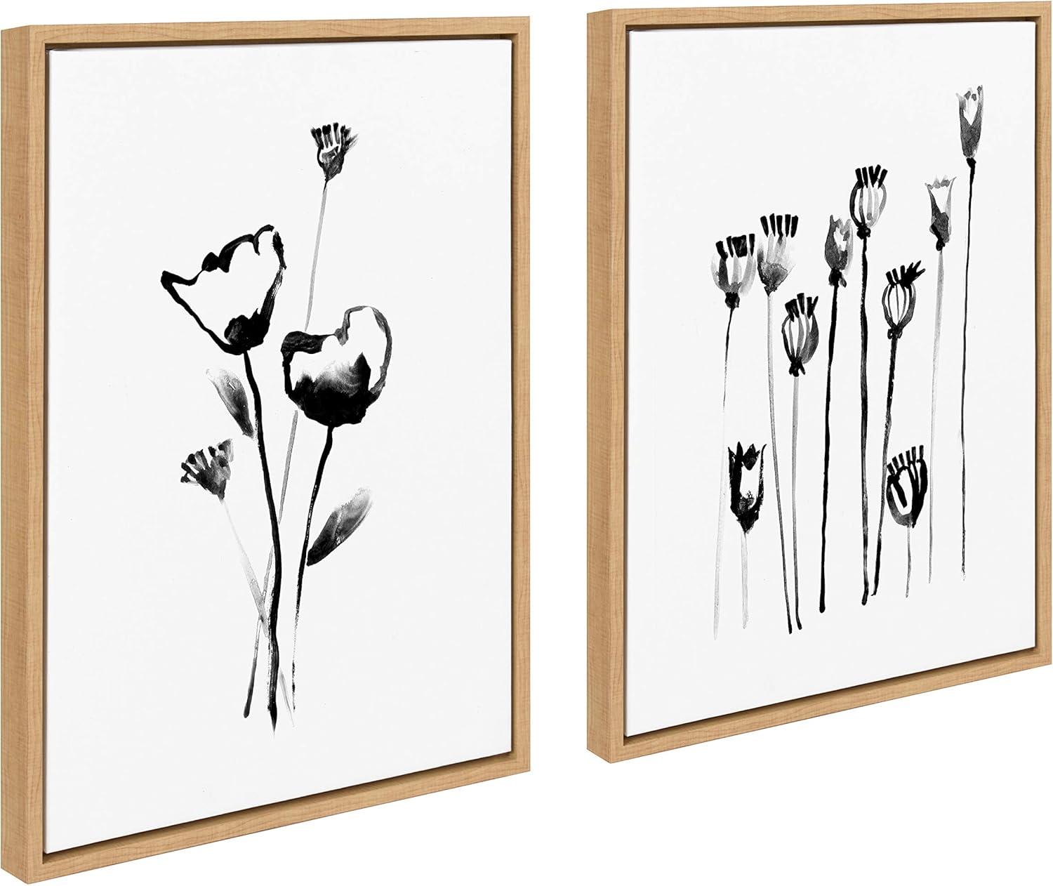 Kate & Laurel All Things Decor 18"x24" (Set of 2) Sylvie Wildflowers and Seed Pods by Teju Reval Framed Wall Canvas Set Natural