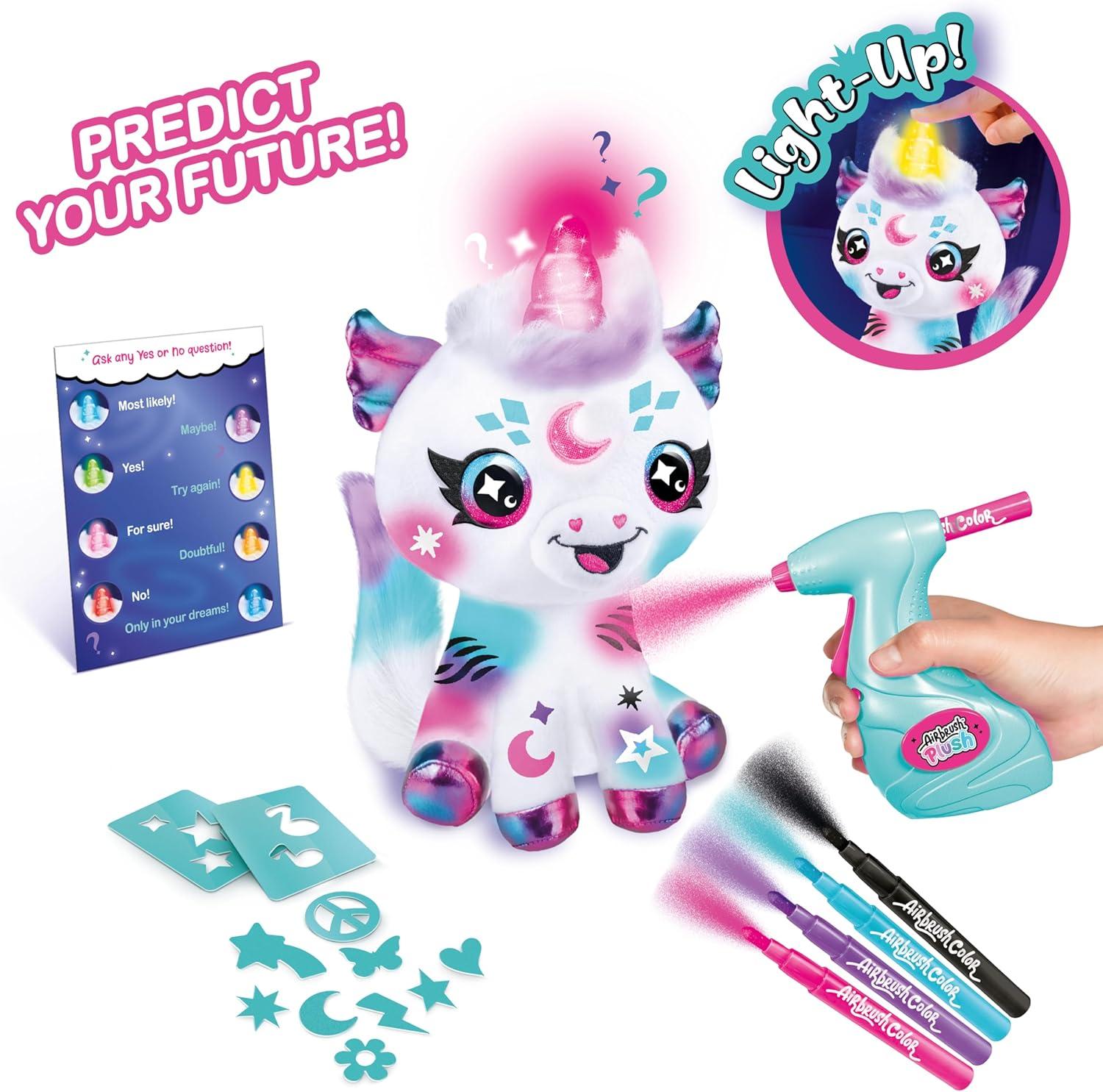 Canal Toys Airbrush Plush Cosmic Light Up Unicorn! Decorate, wash, Repeat! Customize Your own Spray Art Plush. Light up Fortune teller's Horn. Ages 6+