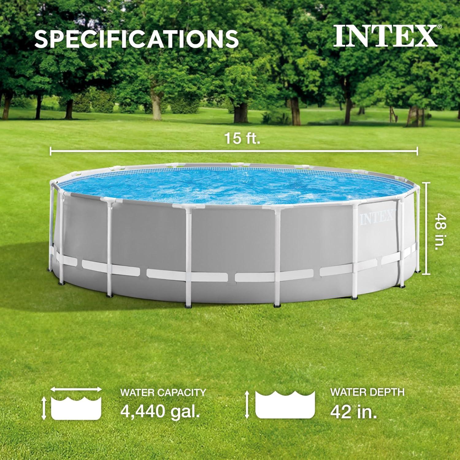 Intex 15ft x 48in Gray Prism Frame Pool Set with Filter Pump