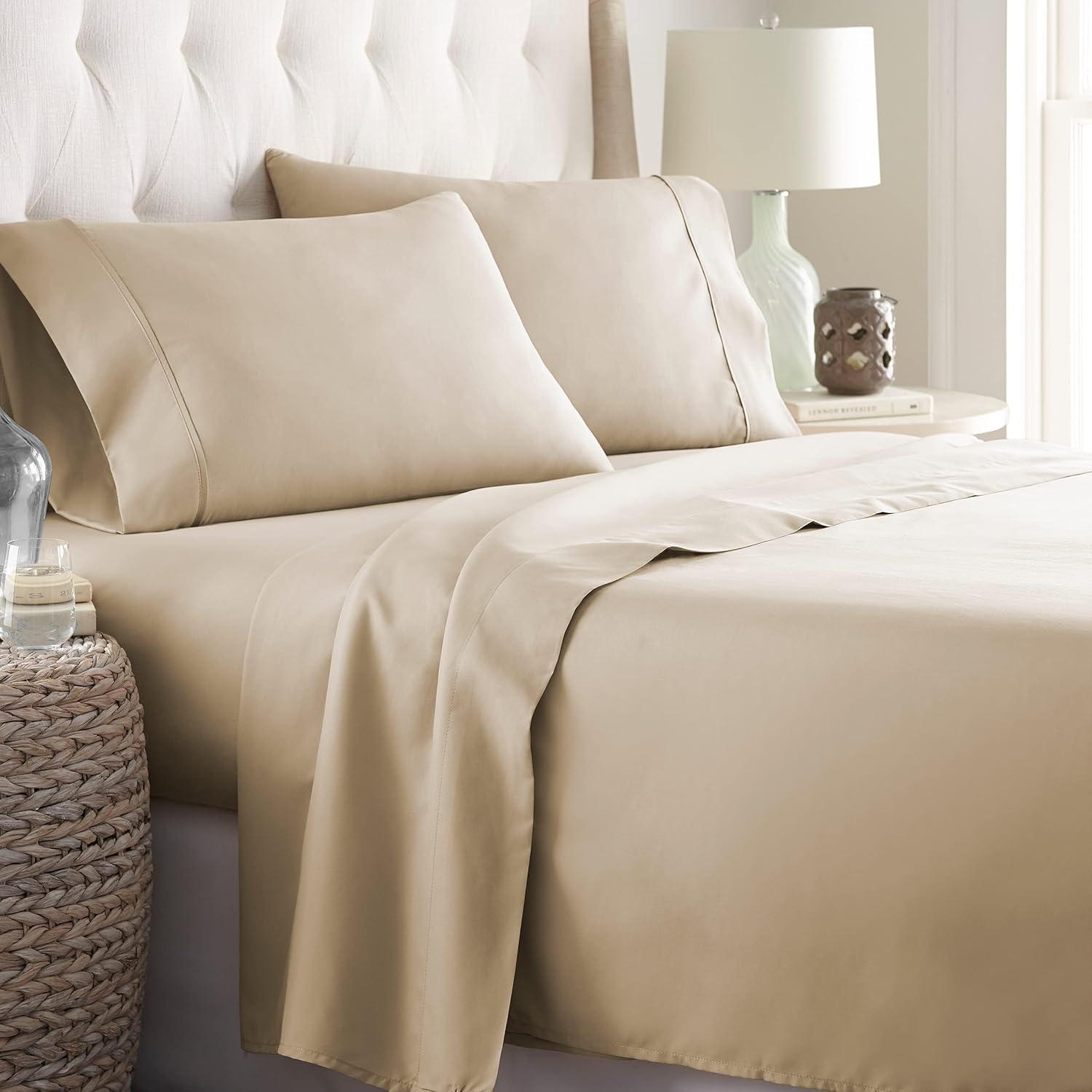 Danjor Linens 1800 Series Microfiber 4 Piece Bedding Sheet & Pillowcases Set with Deep Pockets, Twin, Taupe