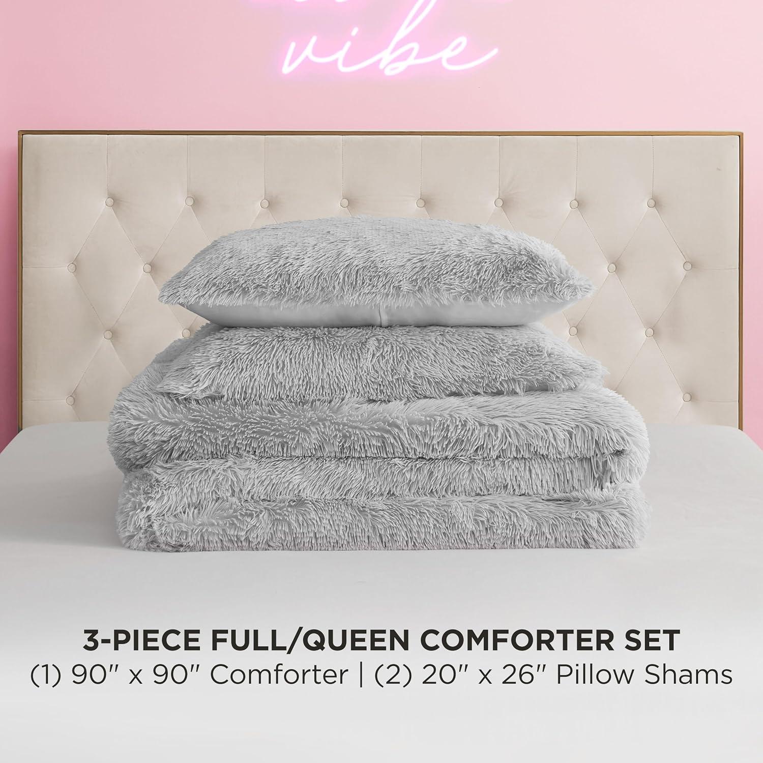 Luxurious Gray Faux Fur Full Comforter Set