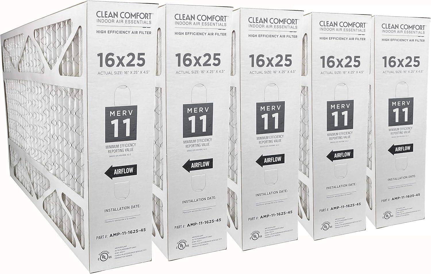 YYOJ Clean Comfort Media Air Filter MERV 11 Appliance Air Filters, 16" x 25" x 4.5", 2-Pack