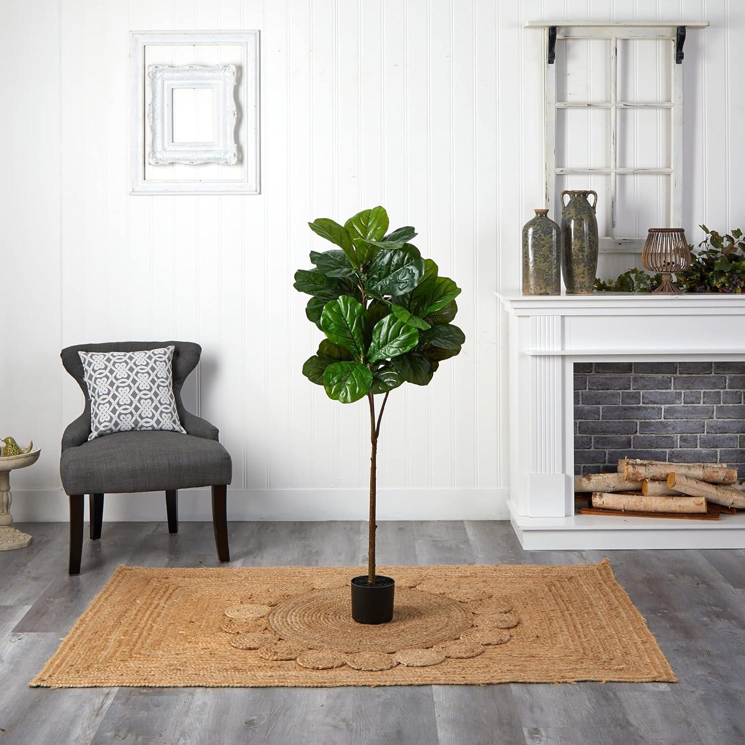 Gracie Oaks Fig 54'' Faux Fiddle Leaf Fig Tree in Stone Pot