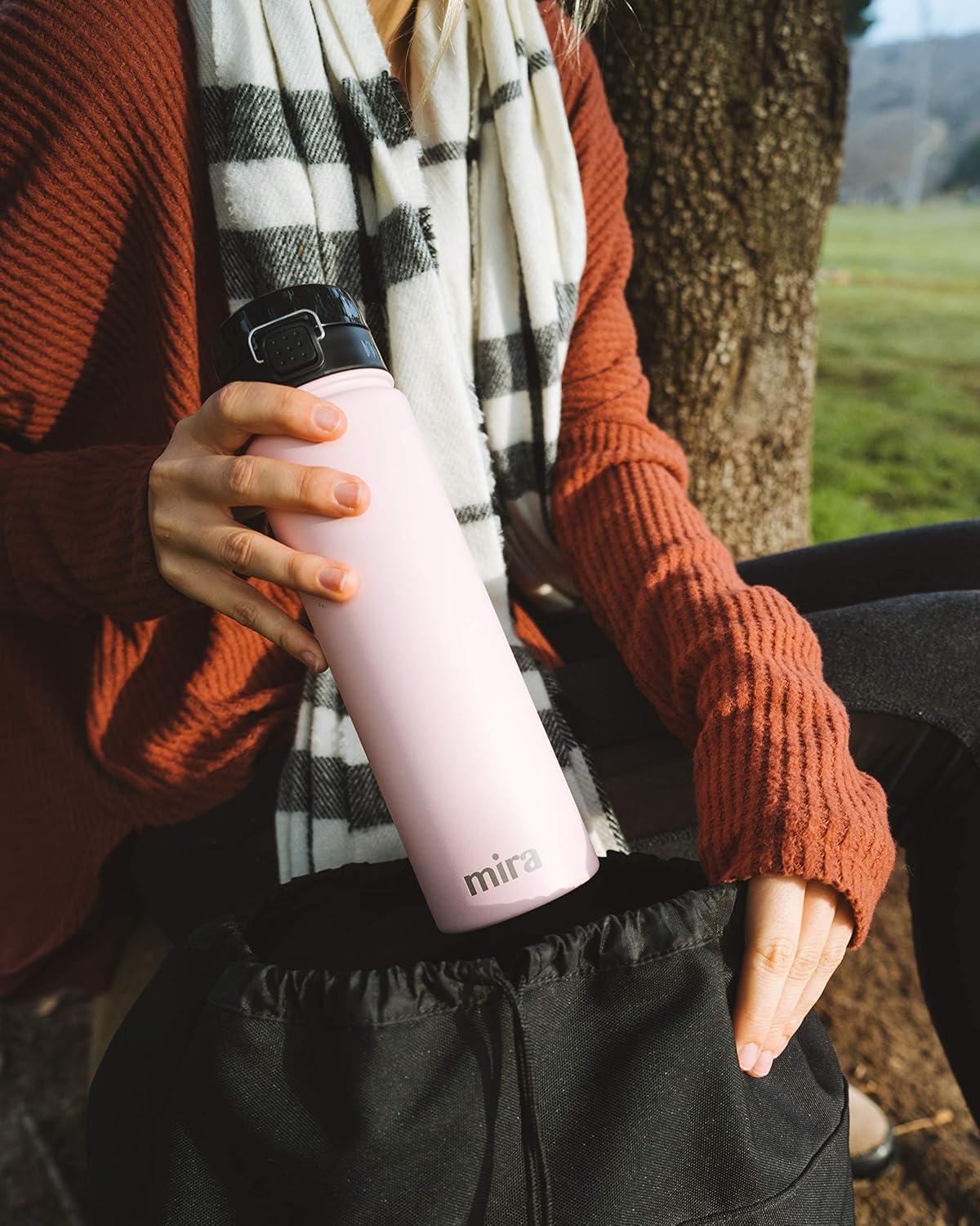 MIRA 24 oz Insulated Water Bottle - Stainless Steel Thermos with One-Touch Quick-Open Spout - Double Wall Hot & Cold (24Hr Cold/12Hr Hot) - Olive Green