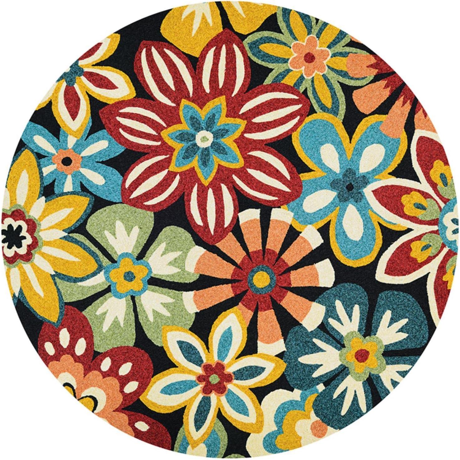 Breezy Floral Navy Blue Handmade Round Synthetic Rug