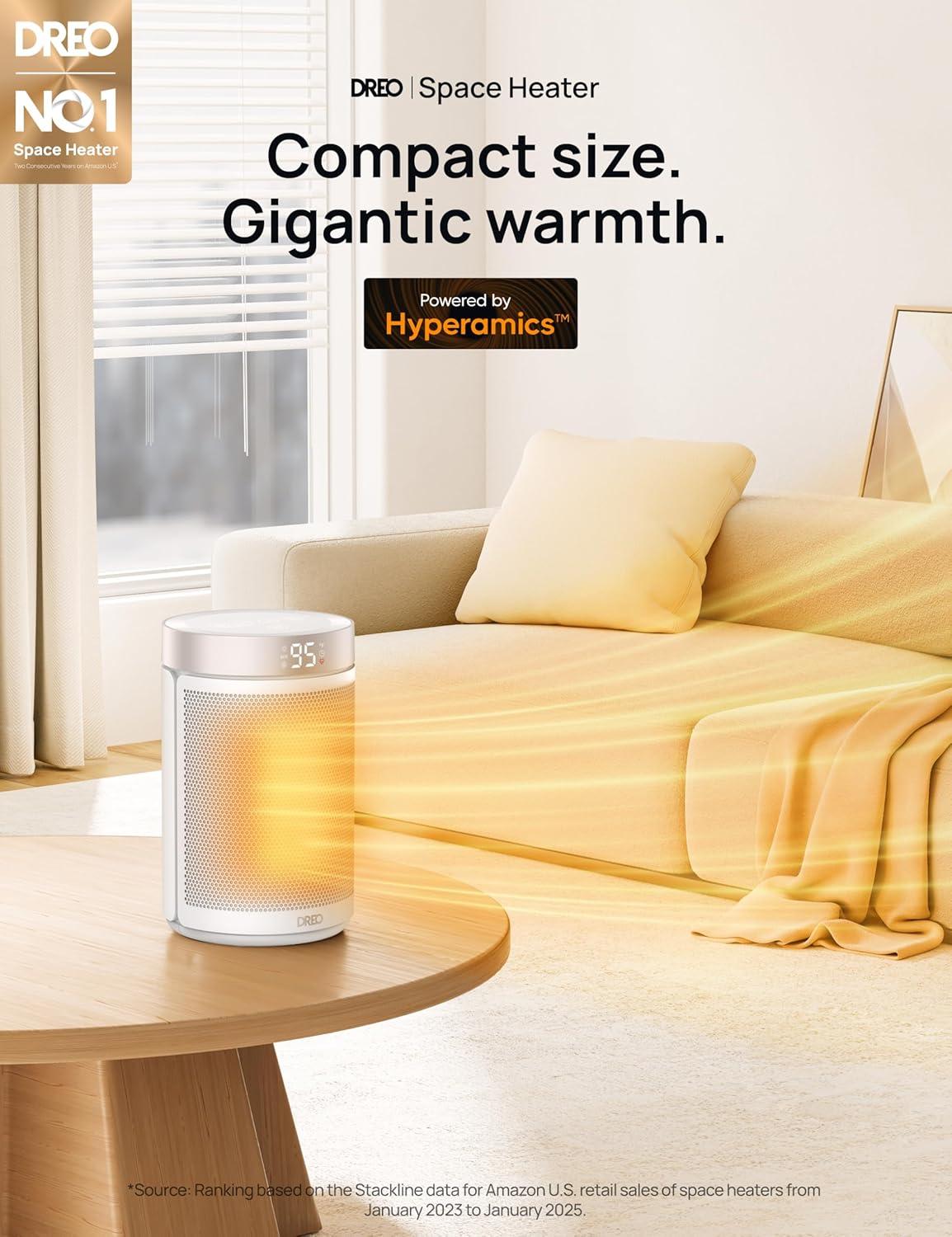 Dreo Space Heaters for Indoor Use, Portable Heater with Thermostat, 1-12H Timer, Eco Mode and Fan Mode, 1500W PTC Ceramic Fast Safety Heat for Office Bedroom Home, White