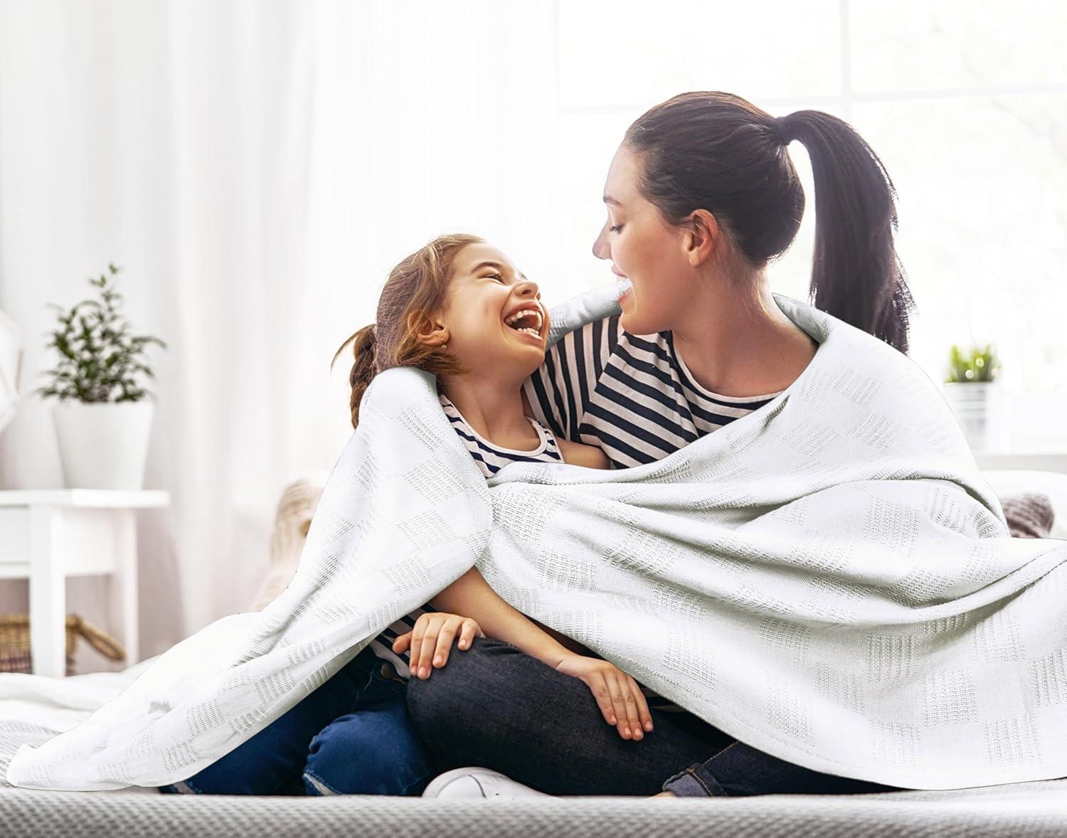 White Queen Size Cotton Dobby Weave Blanket