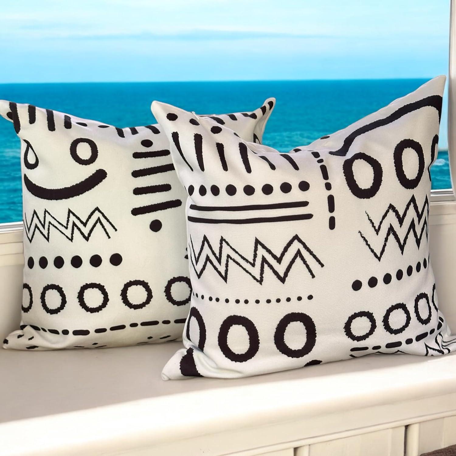 Black and White Geometric Polyester Throw Pillow Covers, Set of 2