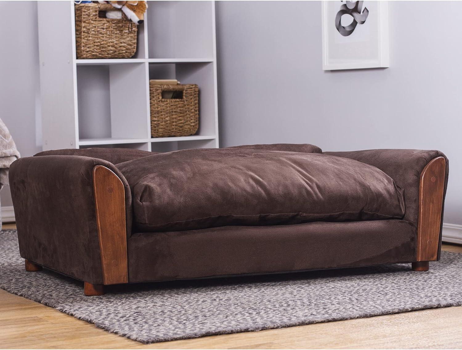 Large Brown Orthopedic Elevated Dog Sofa with Wood Legs