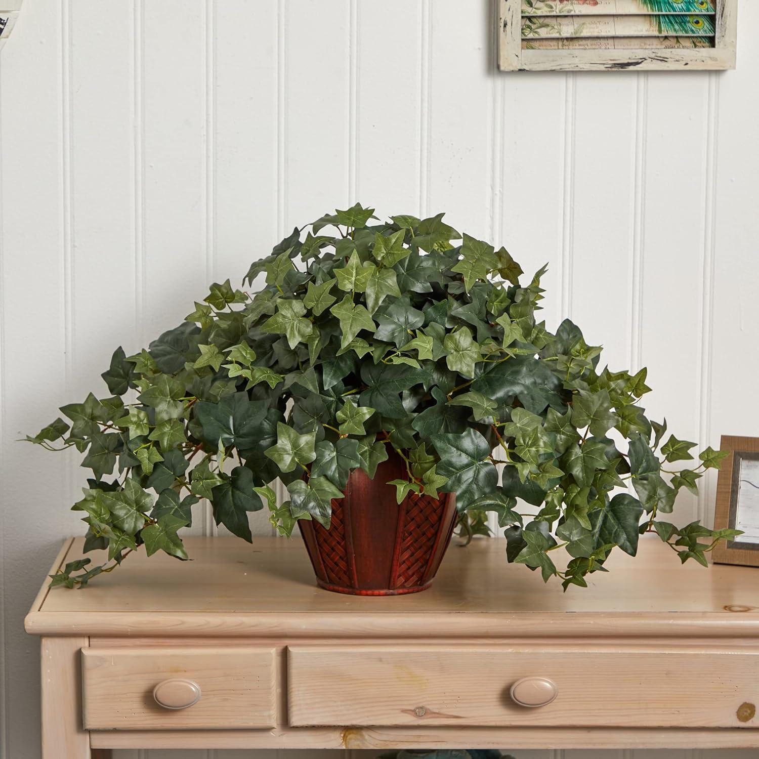 Nearly Natural Puff Ivy with Decorative Vase Silk Plant