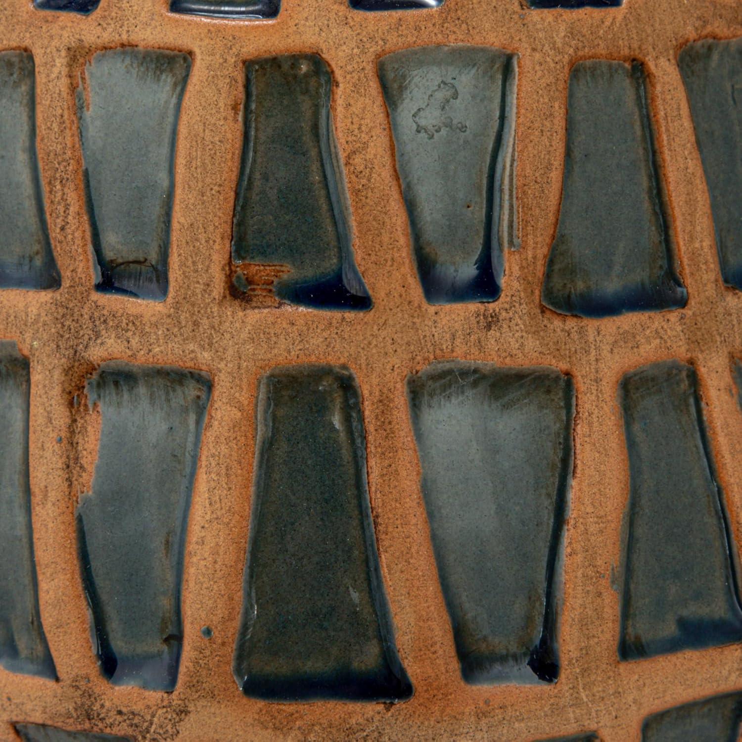 Natural and Blue Ceramic Debossed Table Vase