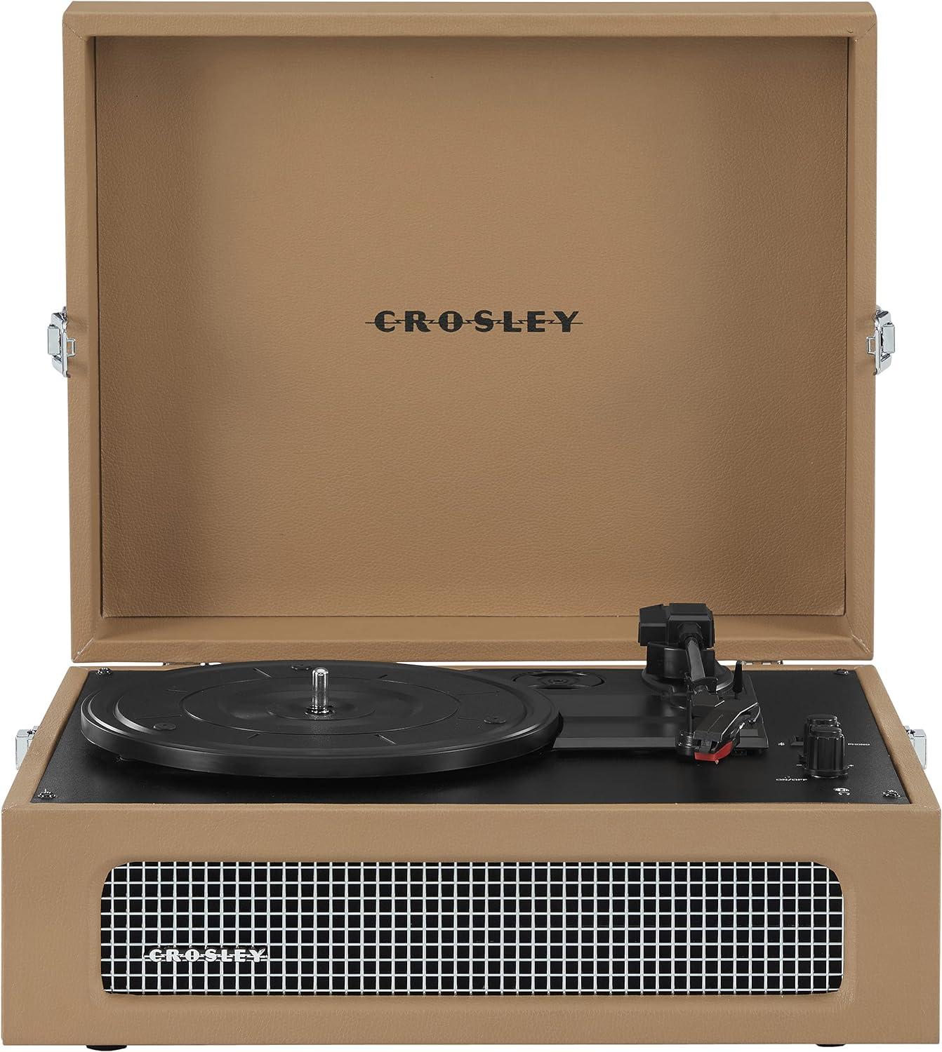 Voyager Vintage Tan Portable Turntable with Bluetooth & Built-in Speakers