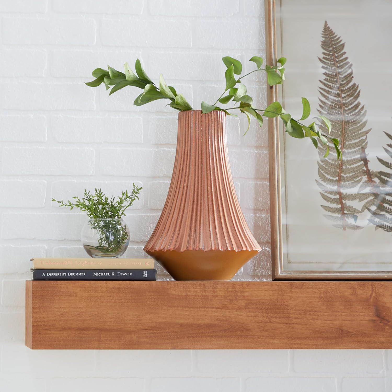 Elegant Orange Ribbed Ceramic Table Vase 9" x 13"