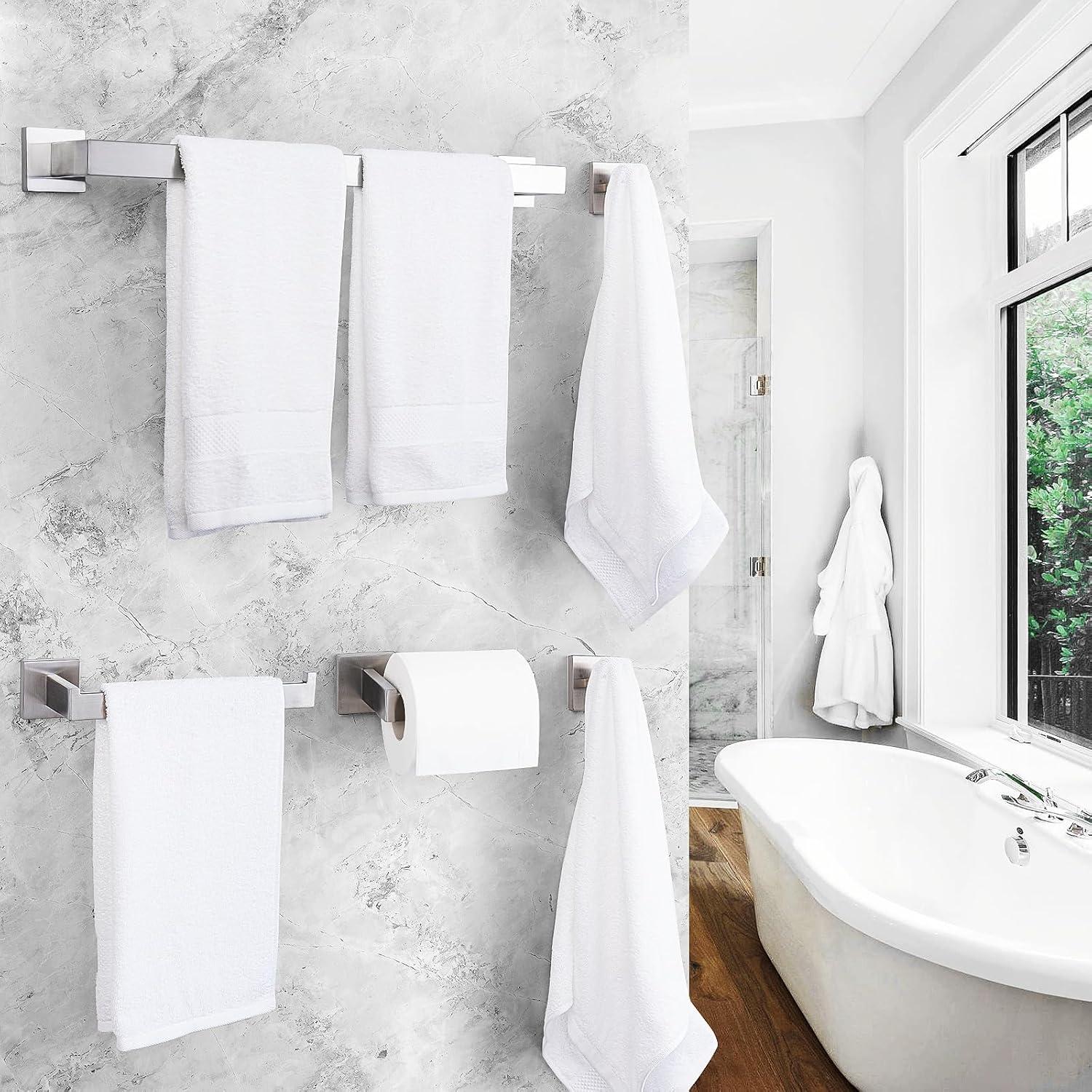 Bathroom Hardware Accessories Set Matte Black,5-Piece Black Towel Bar Set 16" Wall Mounted Towel Holder Stainless Steel-Includes Towel Bar,Robe Towel Hooks,Toilet Paper