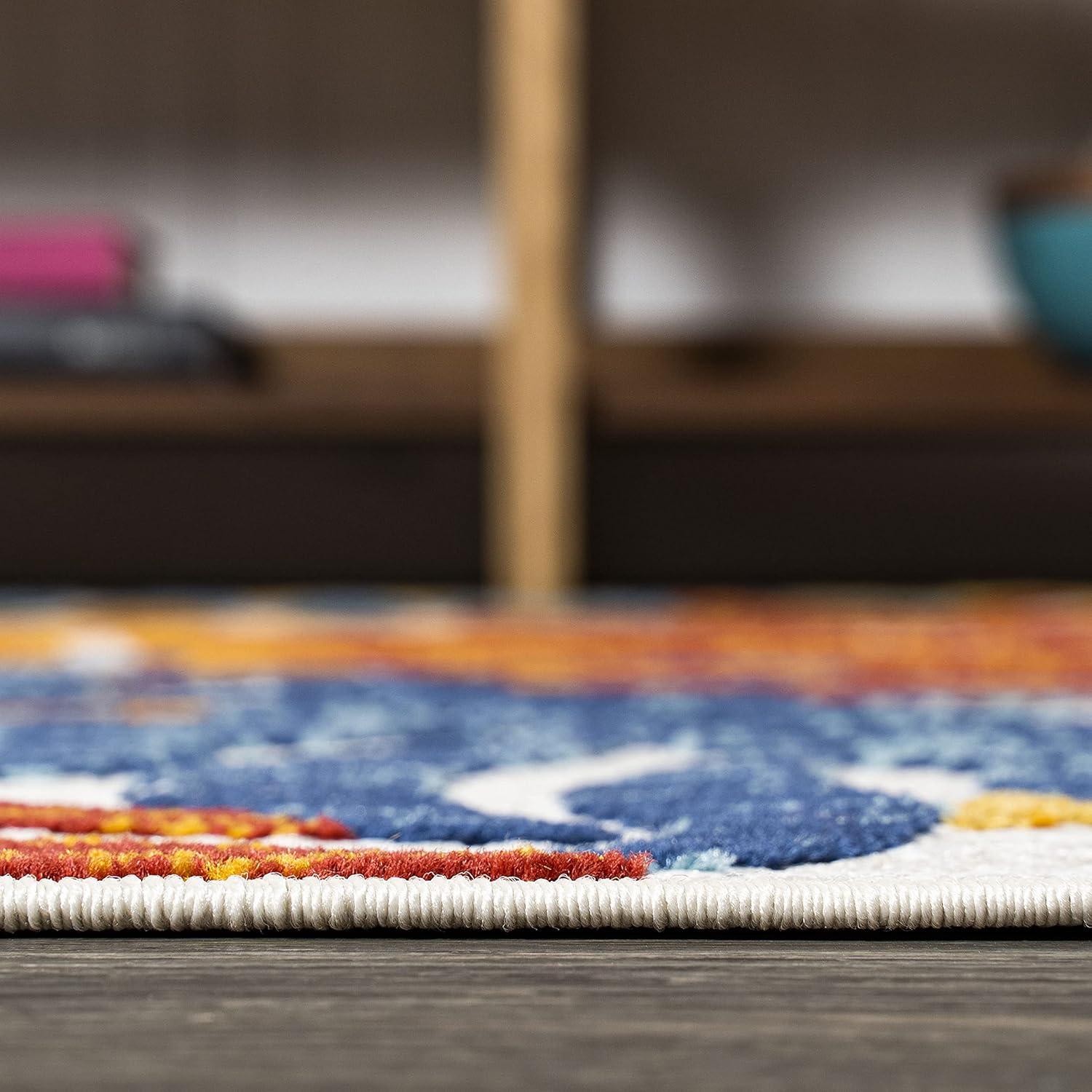 5' Round Tropics Palm Leaves Indoor/Outdoor Area Rug, Cream/Orange - JONATHAN Y