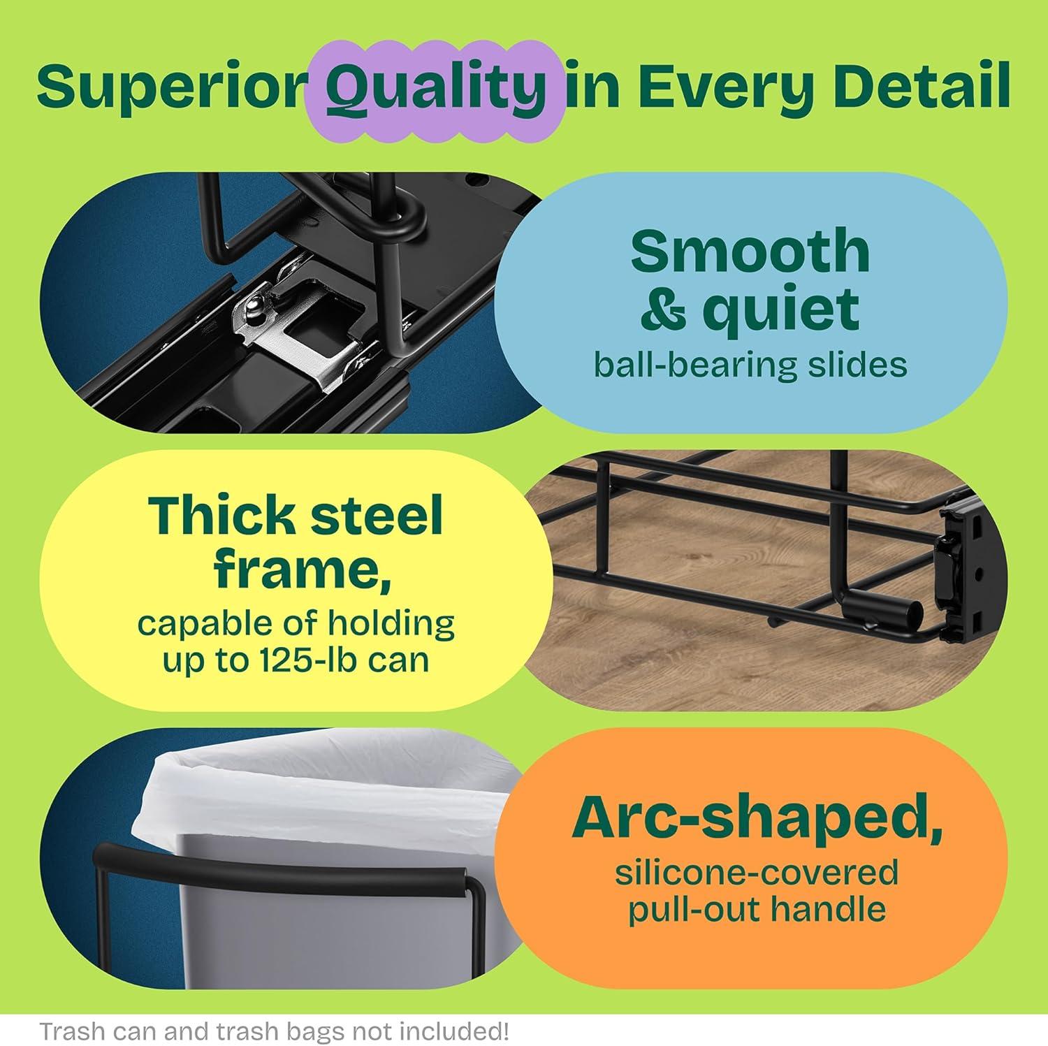 Black Steel Pull-Out Under Cabinet Trash Can Slider