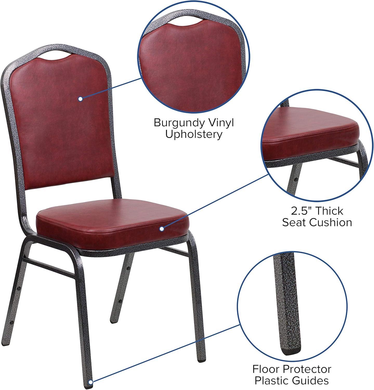 Flash Furniture 4 Pack HERCULES Series Crown Back Stacking Banquet Chair in Burgundy Vinyl - Silver Vein Frame