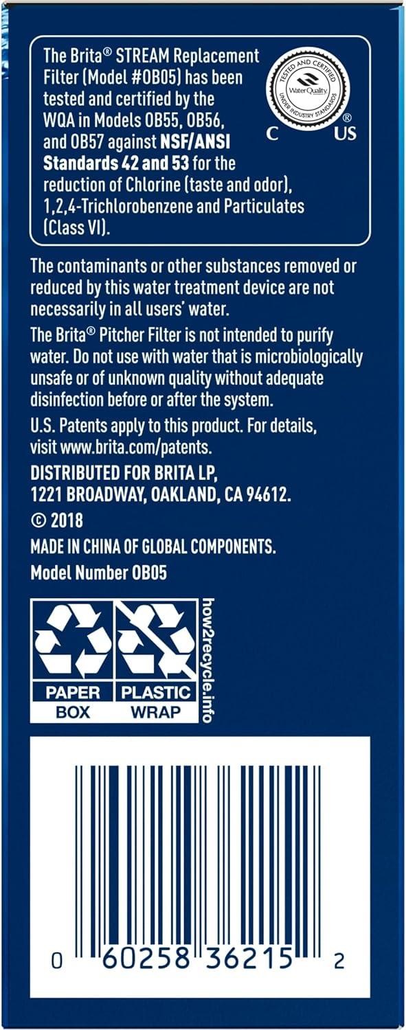 Brita Stream Water Filter, Stream Pitcher Replacement Water Filter, BPA Free, 3 Count