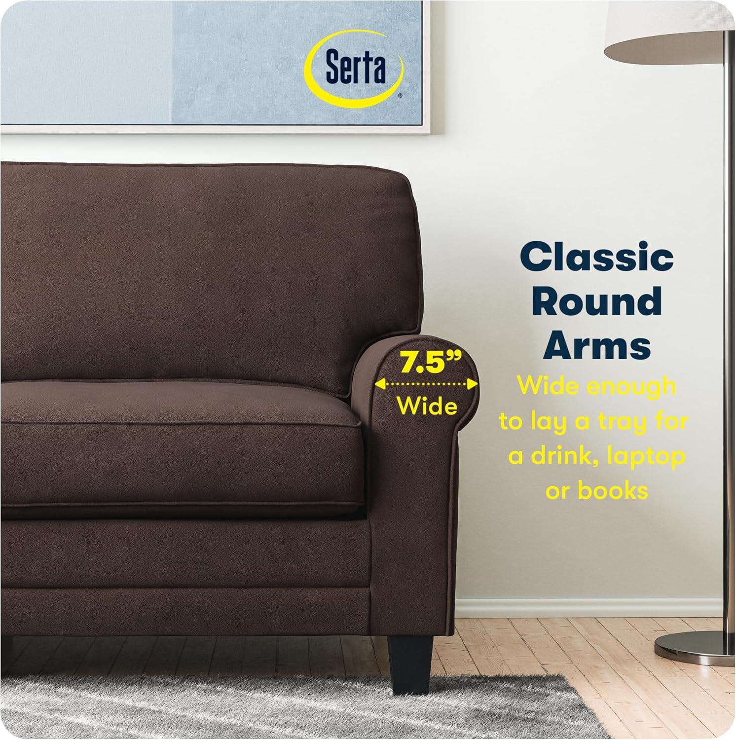 Serta Copenhagen 61" Rolled Arm Sofa, Easy Care Fabric, Soft Pillow Back, Pocket Coil Seat Cushions