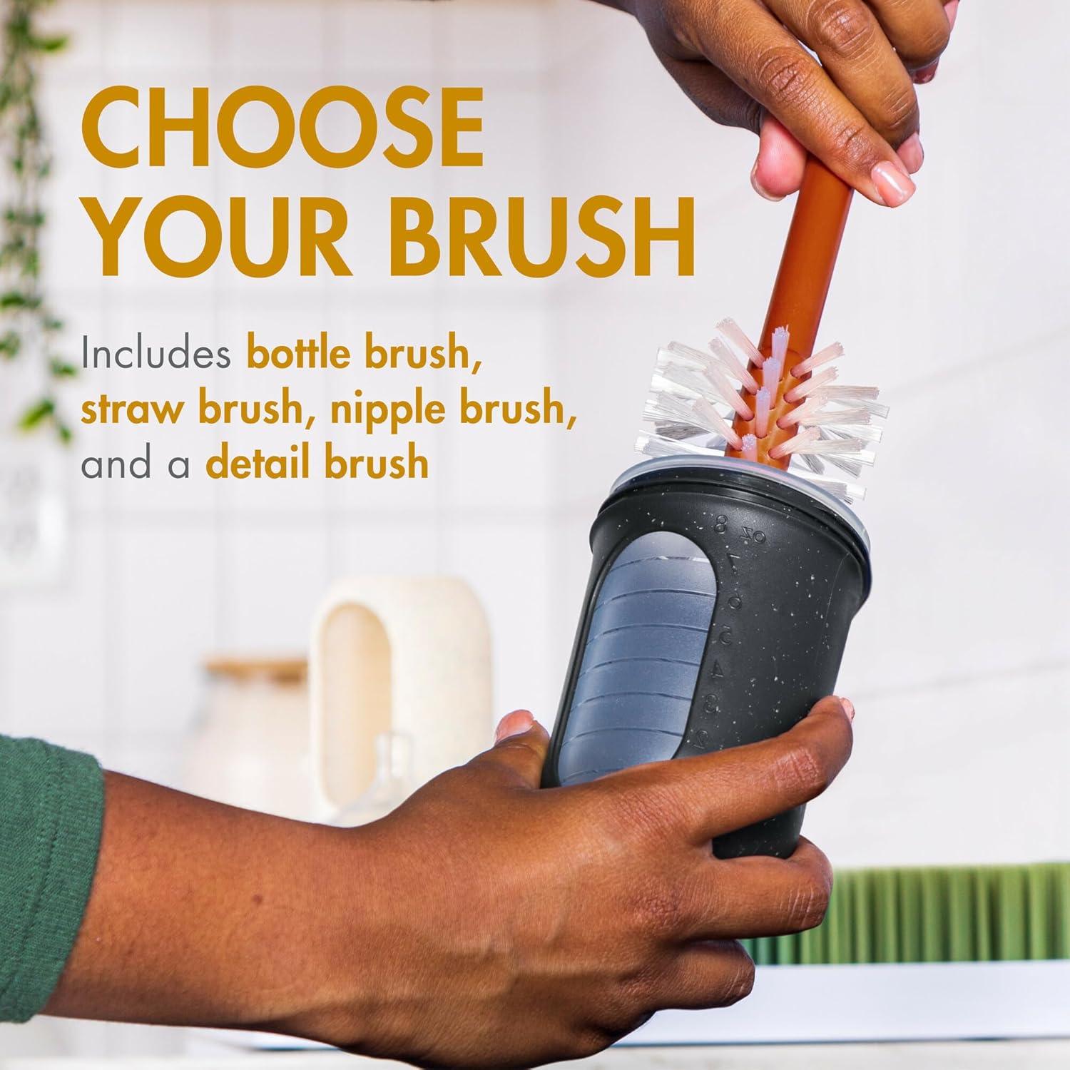 Boon Mod Baby Bottle Cleaning Brush Set with Storage Vase - 4pk