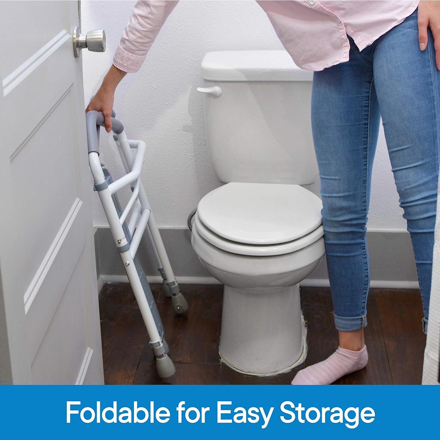 Toilet Safety Frame & Rail - Folding & Portable Bathroom Toilet Safety Rails - Handrail Toilet Bars with Adjustable Height (White)