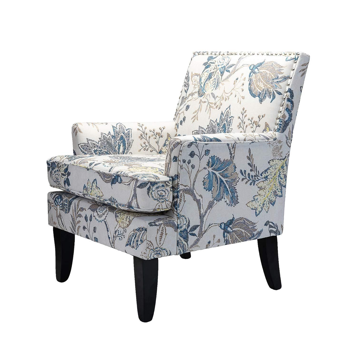Red and White Striped Wooden Leg Accent Chair