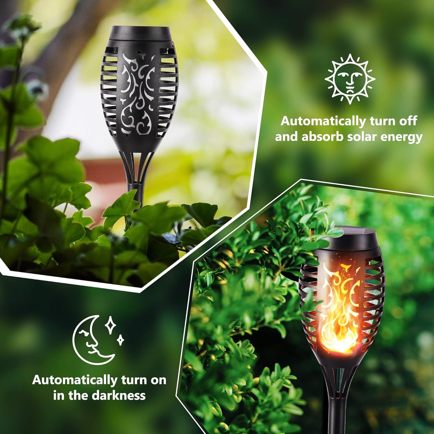 Halloween Lights Outdoor, 6 Pack Solar Torch Lights with Flickering Flame, Waterproof Outdoor Yard Decorations Lights for Holiday, Garden, Lawn, Walkway, Outdoor Halloween