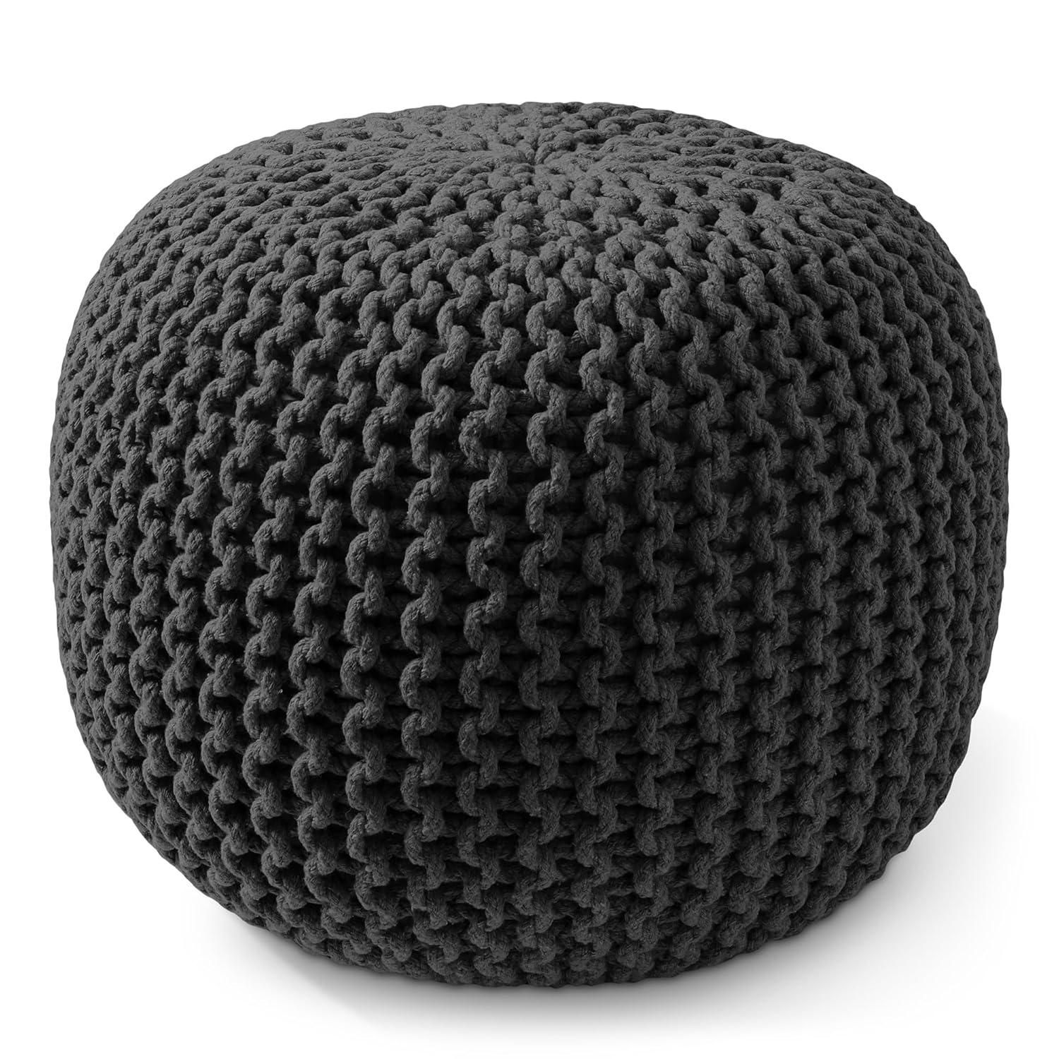 Casafield Casafield Round Pouf Ottoman, Cotton Knit Upholstered Footrest - Light Pink