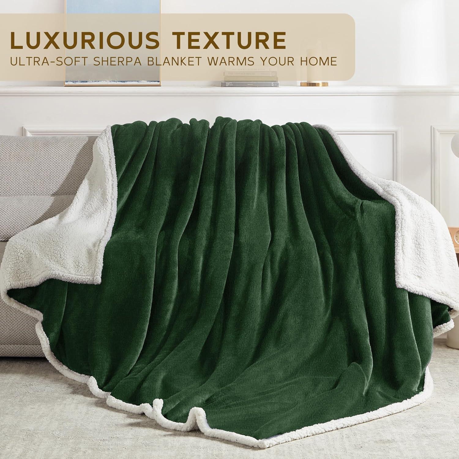 PAVILIA Plush Throw Blanket for Couch Bed, Faux Shearling Blanket and Throw for Sofa Home Decor, Emerald Green/Throw - 50x60