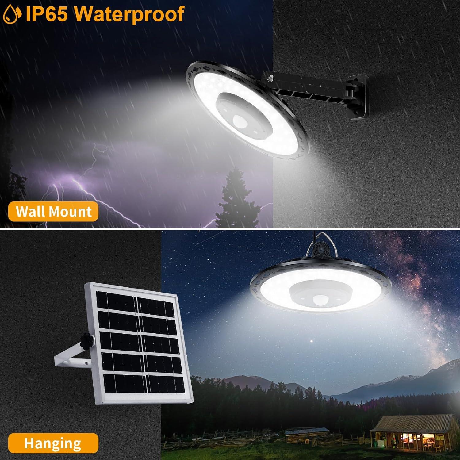 Auzev Solar Lights Indoor Outdoor 3000LM Solar Powered Shed Light with Switch, Remote, Timer, 3 CCT IP65 Waterproof Pendant for Barn Gazebo Garage Shop Interior Home, Daytime Available