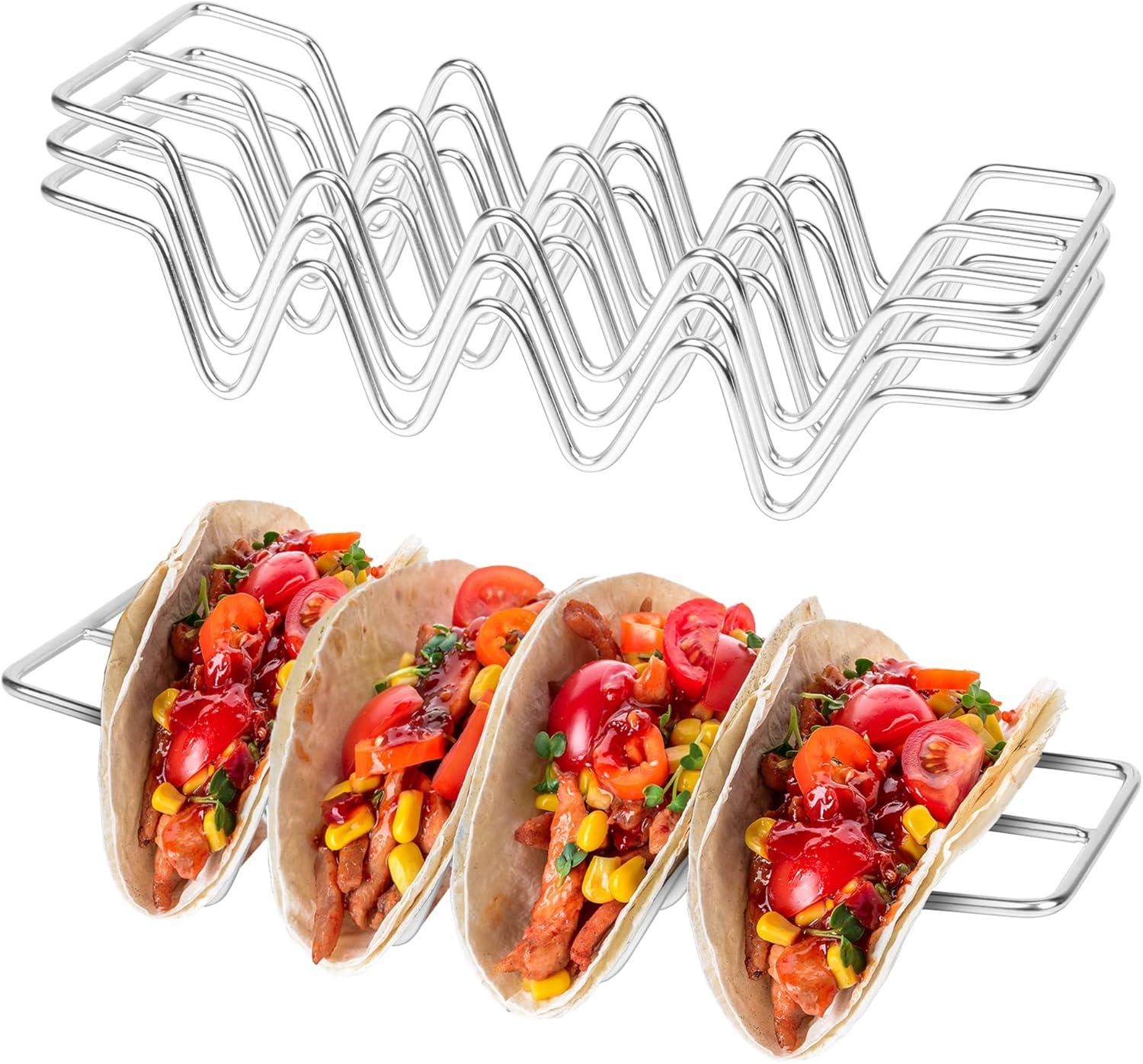 Stainless Steel Burrito Rack,3 PCS Stackable Taco Bracket Plate,Household Easy to Clean Taco Rack,Metal Tortilla Serving Tray,Desktop Taco Holder for Party