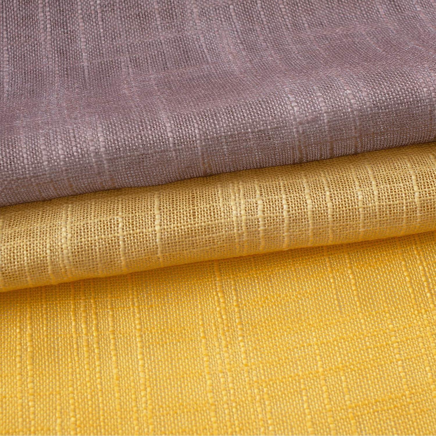 Melodieux Yellow Grey Linen Textured Ombre Semi Sheer Curtains 63 Inches Length for Bedroom Living Room Kids Nursery Golden Sunshine Rod Pocket Gradient Drapes, 52 x 63 Inch (2 Panels)