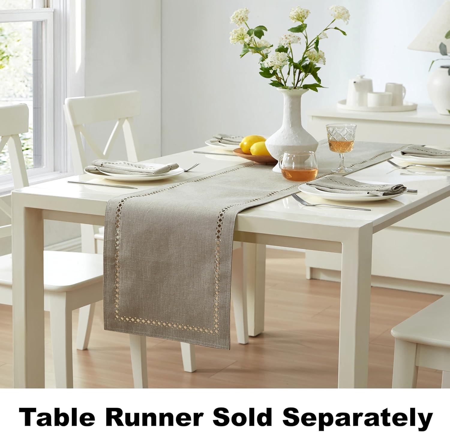 Newbridge Provence Lattice Cutwork Solid Color Textured Fabric Table Runner, 70 Inch Long, Taupe