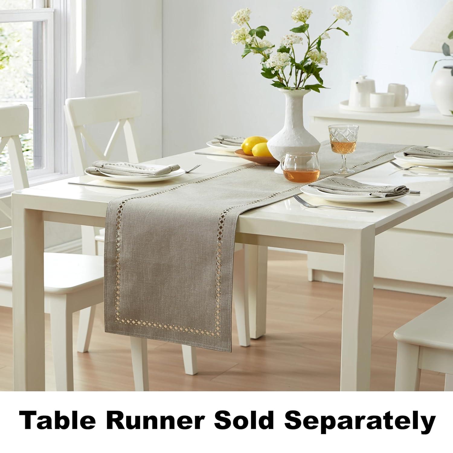 Newbridge Provence Lattice Cutwork Solid Color Textured Fabric Table Runner, 70 Inch Long, Taupe