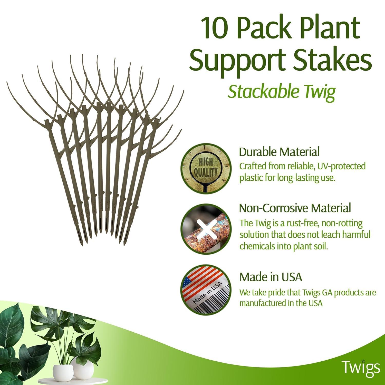 Stackable Plant Support Stakes, Stem Holder Structures for Indoor & Outdoor Use, Garden Accessories for Climbing & Potted Plants, Trellis Alternative - Moonstone, 10 Pack, 17" L