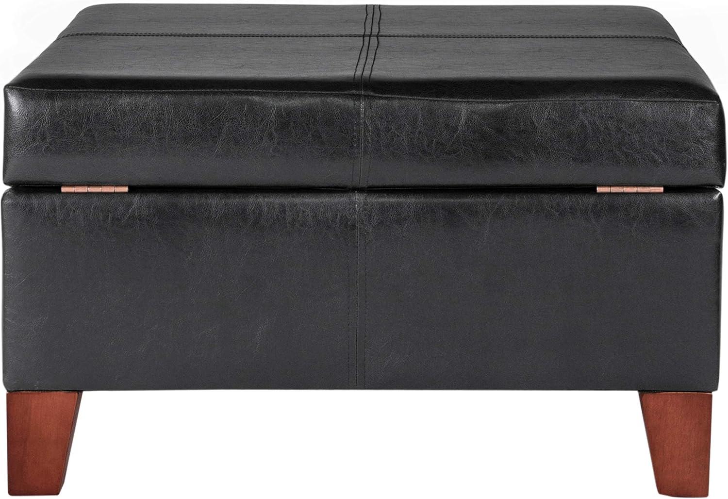Homepop Home Decor |K2380-E169 | Luxury Large Faux Leather Square Storage Ottoman | Ottoman with Storage for Living Room & Bedroom, Black