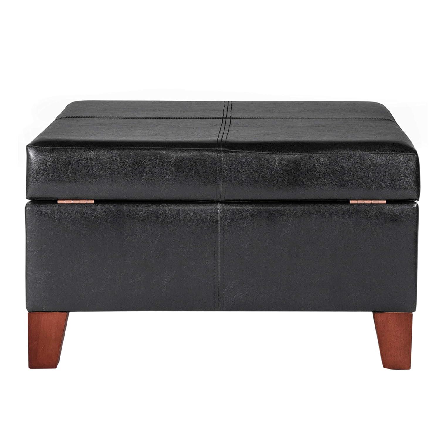 Homepop Home Decor |K2380-E169 | Luxury Large Faux Leather Square Storage Ottoman | Ottoman with Storage for Living Room & Bedroom, Black