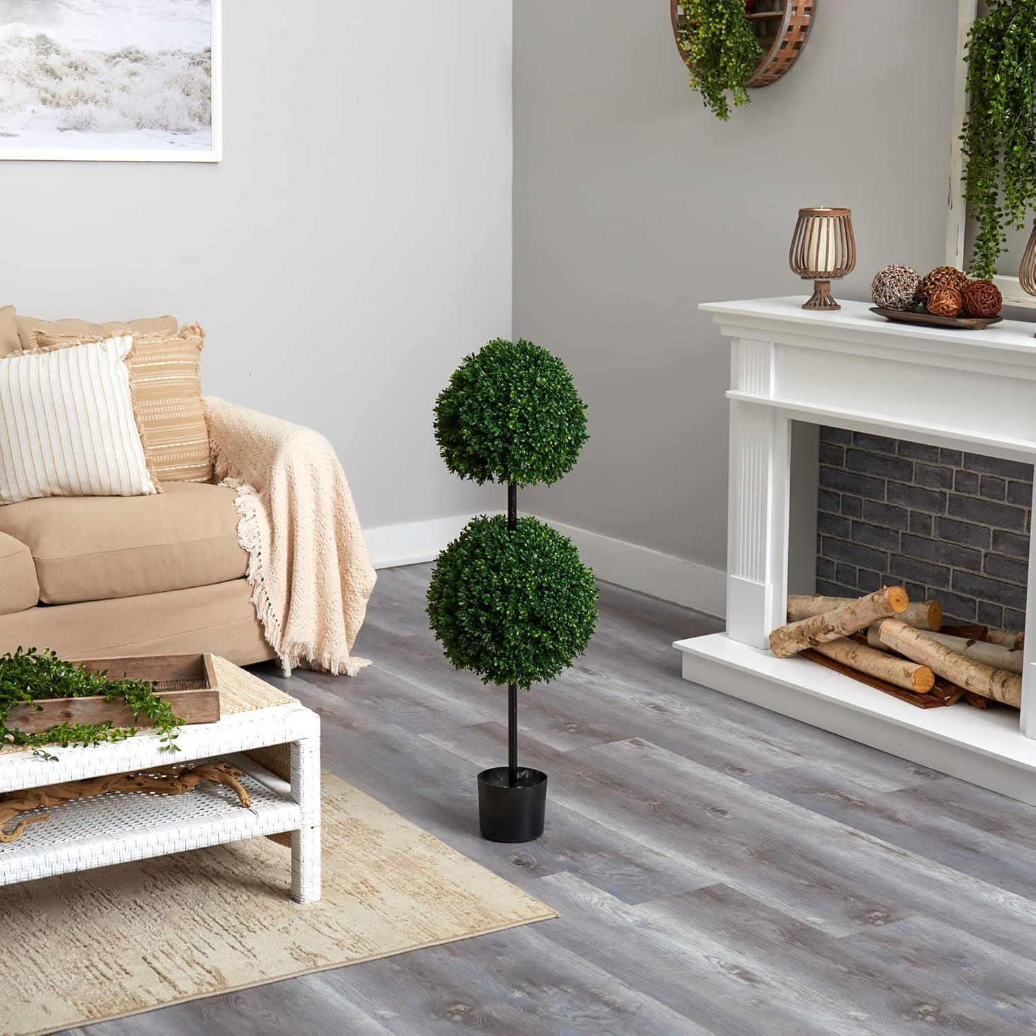 3.5ft Boxwood Double Ball Artificial Topiary Tree - Nearly Natural: UV-Resistant, Indoor/Outdoor Decor