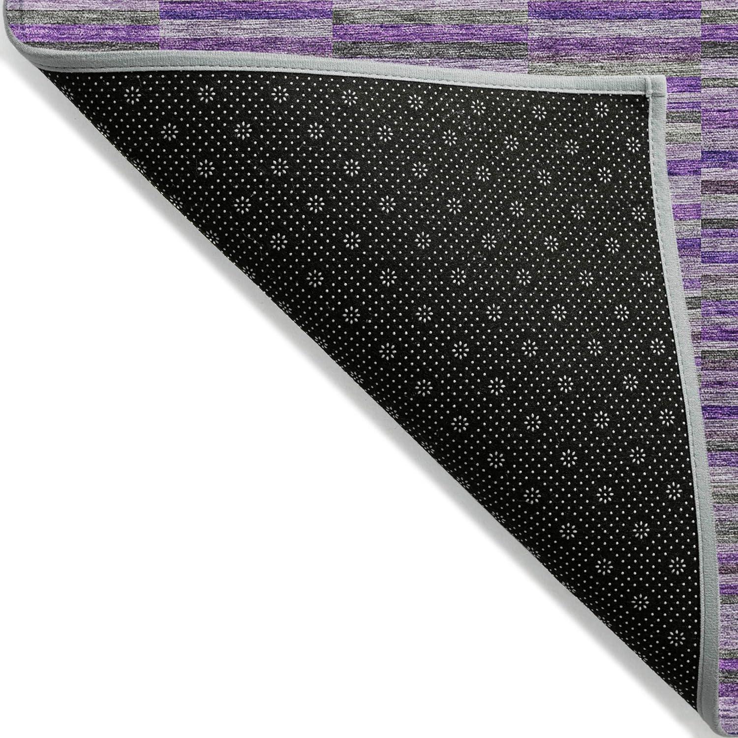 Purple and Gray Striped Synthetic Washable Indoor/Outdoor Rug