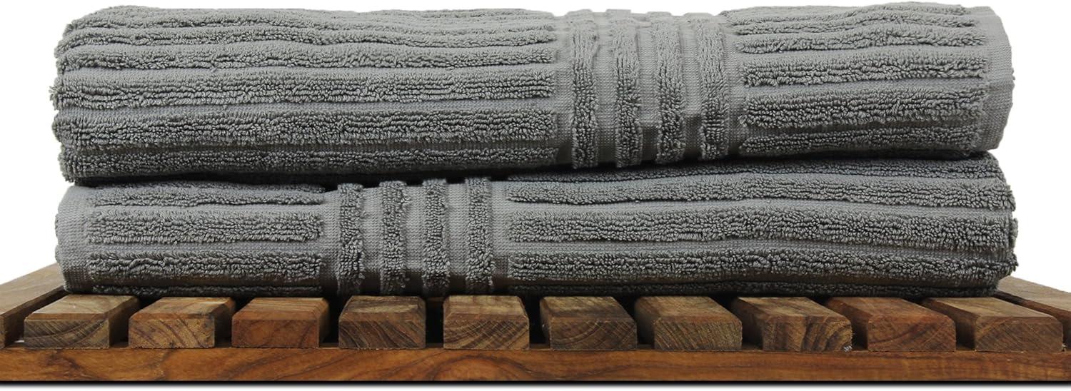 Bare Cotton Luxury Hotel & Spa Towel 100% Pure Turkish Cotton Ribbed Channel Pattern - Bath Towel - Gray - Set of 2