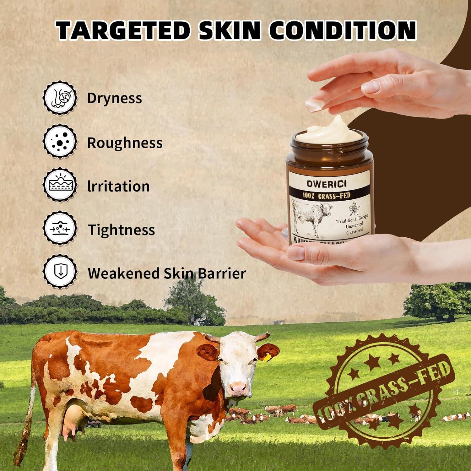 Beef Tallow for Skin, Tallow Face Moisturizer, 100% Grass Fed and Finished, Deeply Moisturizing for Face & Body, Whipped Cream Natural Care for Soft Supple (5.3 OZ., Extra Large)