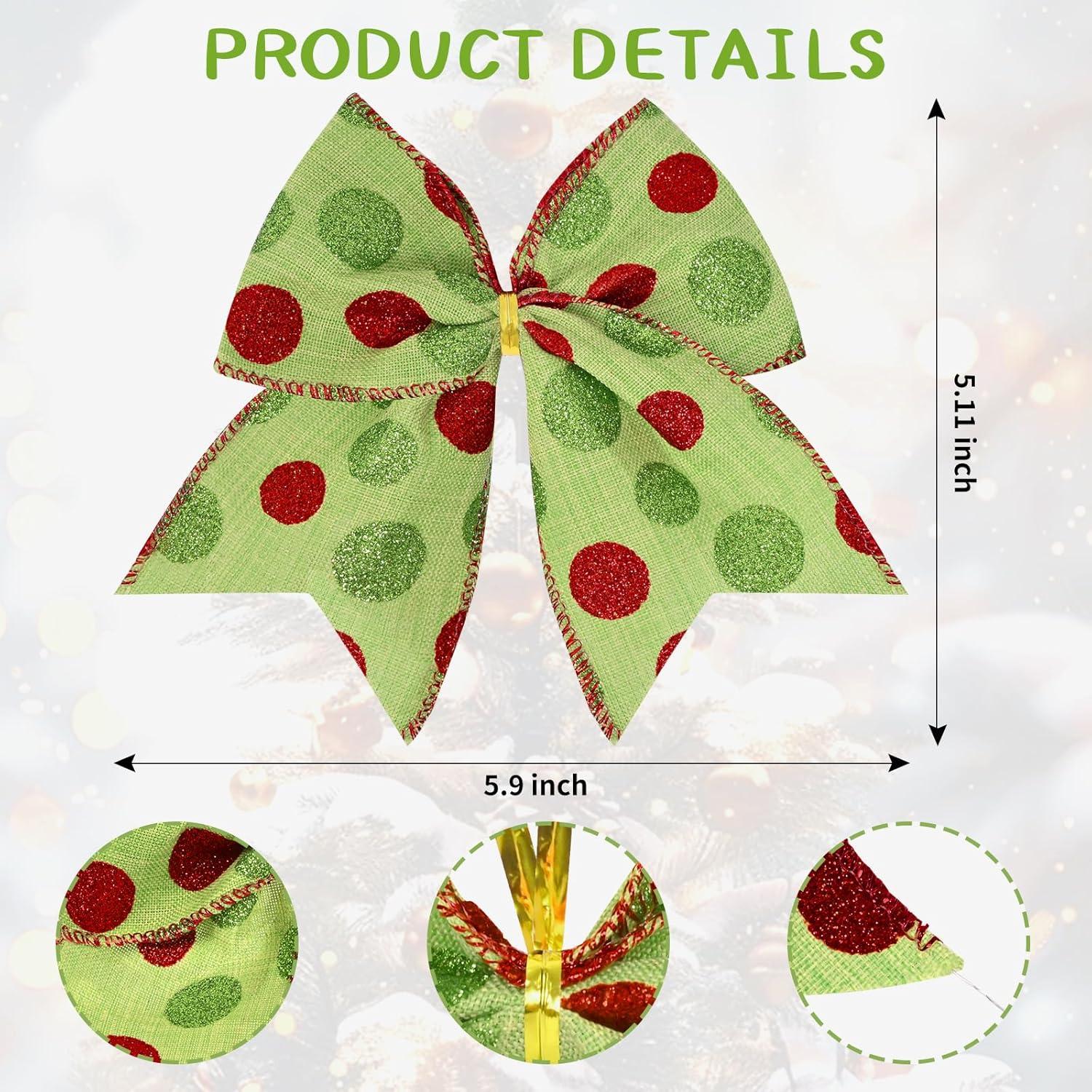 Sandistore Cute Cars 12pcs Christmas Tree Bows Ornaments 6 Inch Large Christmas Wreath Bows Red Green Xmas Tree Bows Christmas Glitter Dot Bows Ribbons Decoration For Garland Diamonds for Crafts